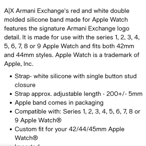 Armani Exchange Red & White Logo Silicone Band For Apple Watch 42mm-44mm - Picture 3 of 5